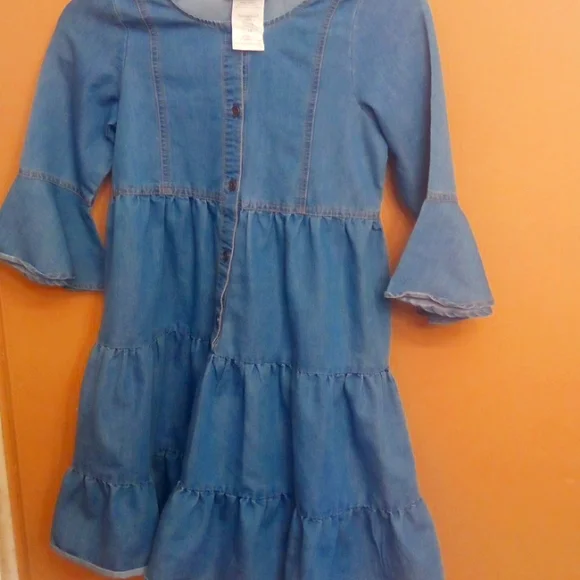 chinese dress ladies KIDPIK Girls Sleeveless Ruffle Yoke Denim Dress, Size: 2T
